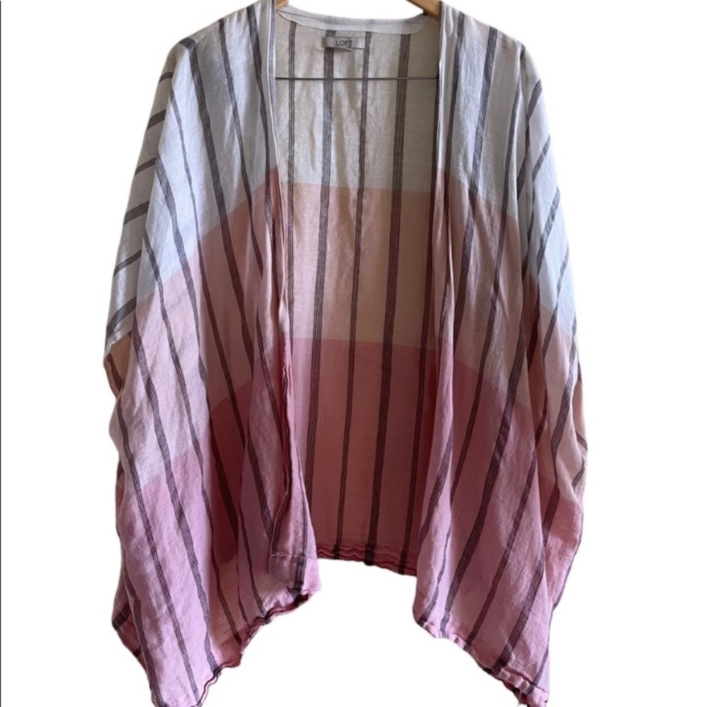LOFT striped linen kimono grey pink and white